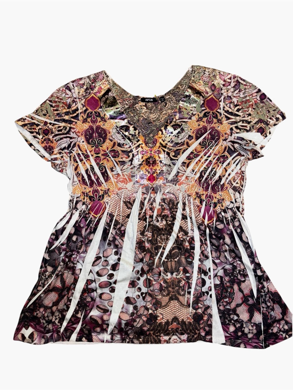 Apt. 9 Multicolor Floral & Geometric V-Neck Short Sleeve Top